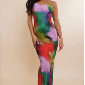 PRETTYLITTLETHING Multi Printed Plisse Strappy Maxi Summer Dress Sz 20 NWOT